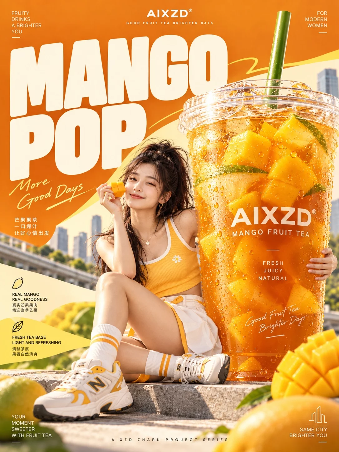 潮流饮品海报！巨型产品搭配粗体字放大视觉冲击