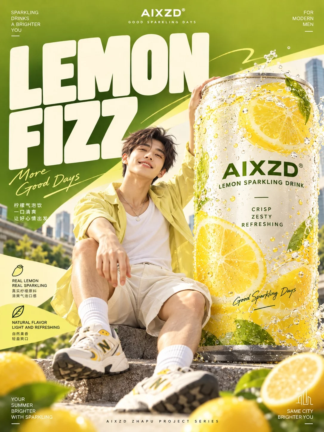 潮流饮品海报！巨型产品搭配粗体字放大视觉冲击
