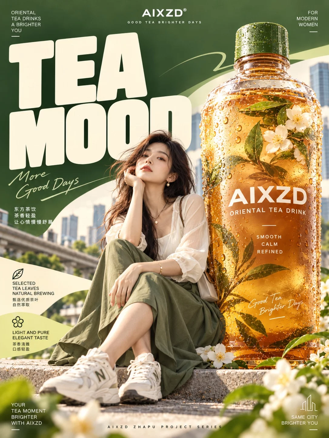 潮流饮品海报！巨型产品搭配粗体字放大视觉冲击